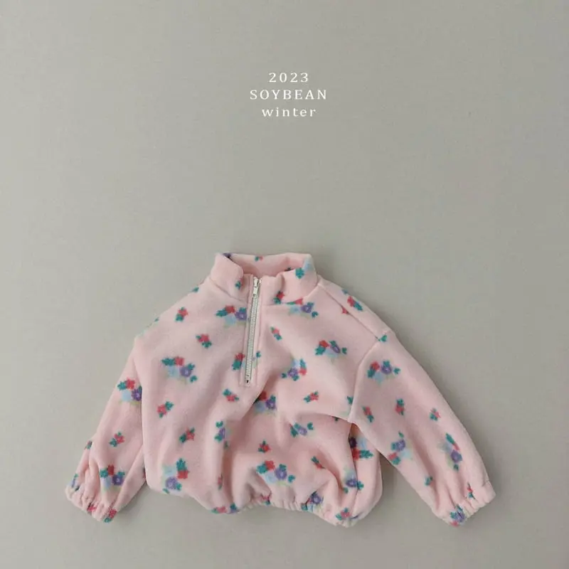 Soybean - Korean Children Fashion - #kidzfashiontrend - Flower Fleece Top Bottom Set - 12