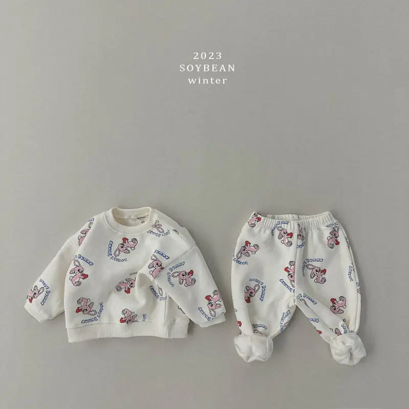 Soybean - Korean Children Fashion - #kidzfashiontrend - Fleece Love Bunny Top Bottom Set - 8