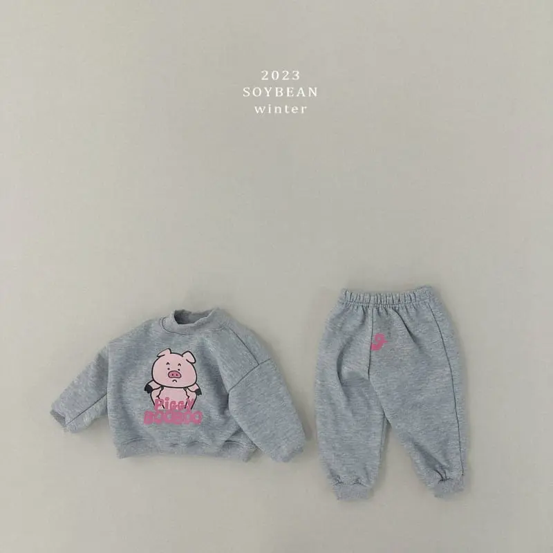Soybean - Korean Children Fashion - #littlefashionista - Fleece Pig Top Bottom Set - 10