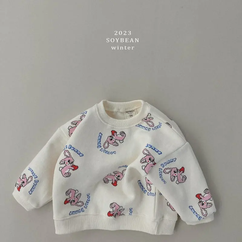Soybean - Korean Children Fashion - #littlefashionista - Fleece Love Bunny Top Bottom Set - 10