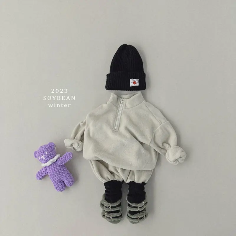 Soybean - Korean Children Fashion - #magicofchildhood - Fleece Half Zip-up Top Bottom Set - 2