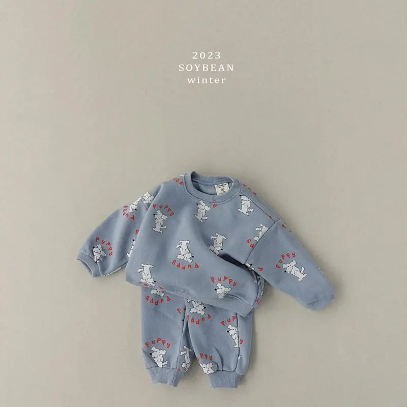 Soybean - Korean Children Fashion - #magicofchildhood - Fleece Puppy Top Bottom SET - 3