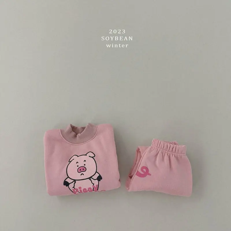 Soybean - Korean Children Fashion - #minifashionista - Fleece Pig Top Bottom Set - 12