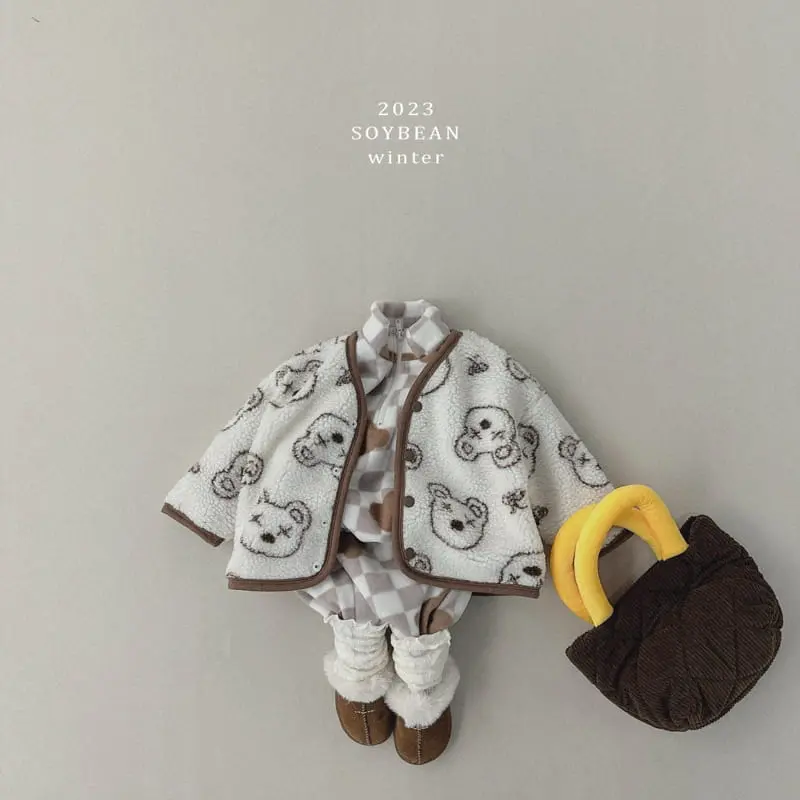 Soybean - Korean Children Fashion - #minifashionista - Bear Fleece Top Bottom Set - 5