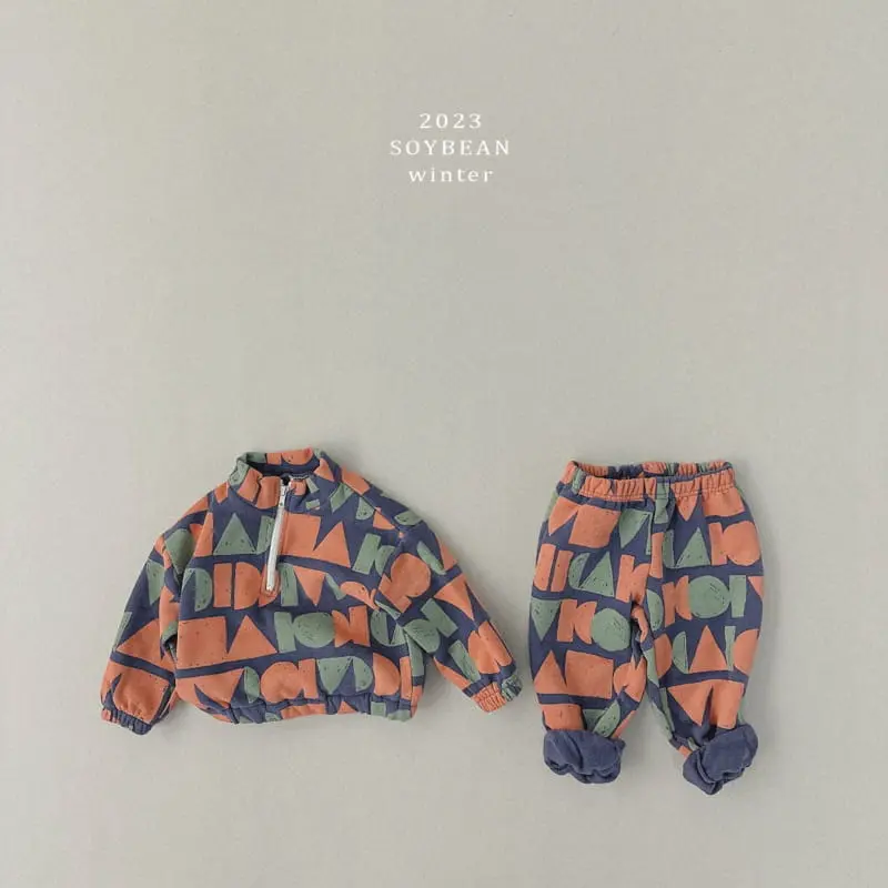 Soybean - Korean Children Fashion - #minifashionista - Fleece Half Zip-up Top Bottom Set - 6