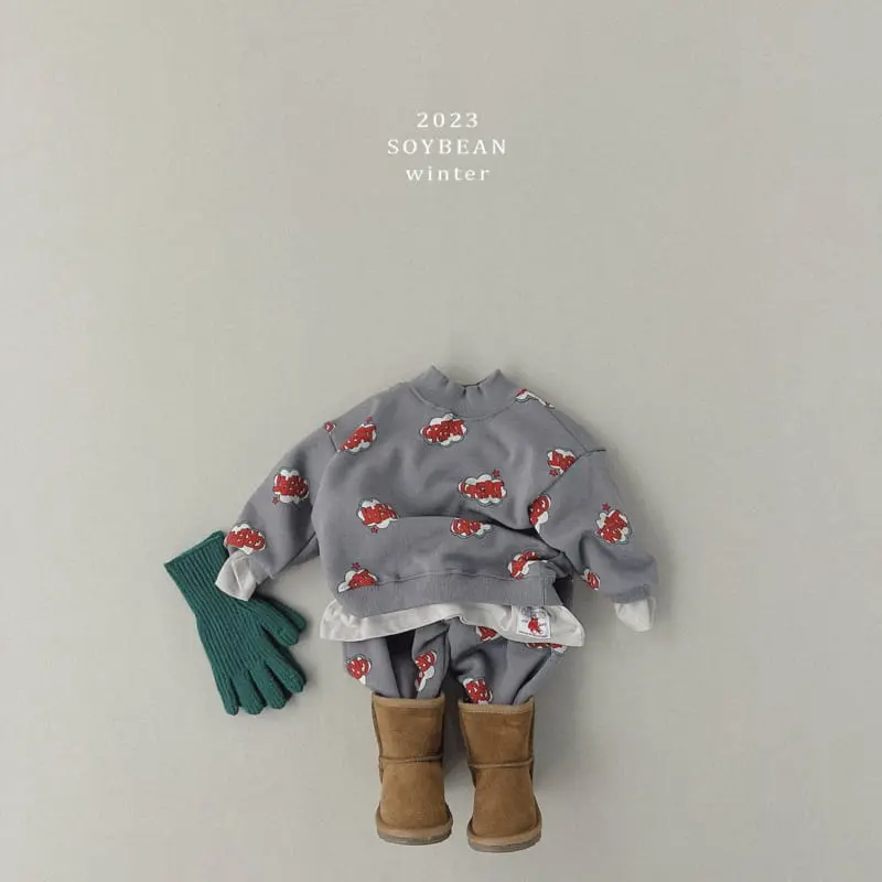 Soybean - Korean Children Fashion - #minifashionista - Fleece Big Cloud Top Bottom Set - 9