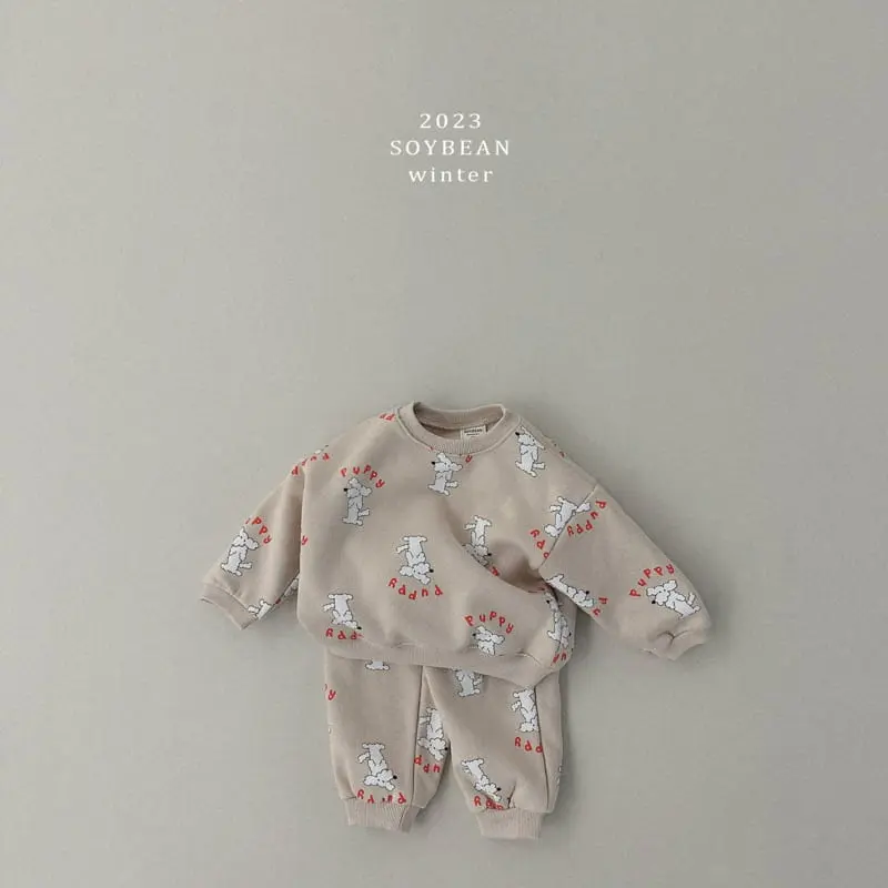 Soybean - Korean Children Fashion - #magicofchildhood - Fleece Puppy Top Bottom SET - 4