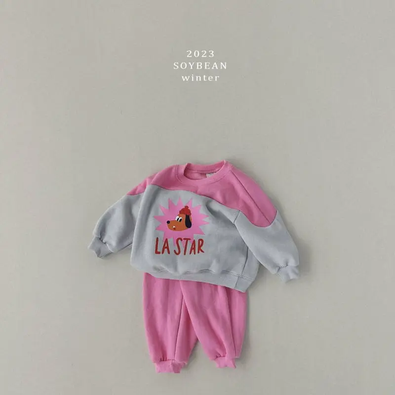 Soybean - Korean Children Fashion - #minifashionista - Fleece Puppy Star Top Bottom Set - 3