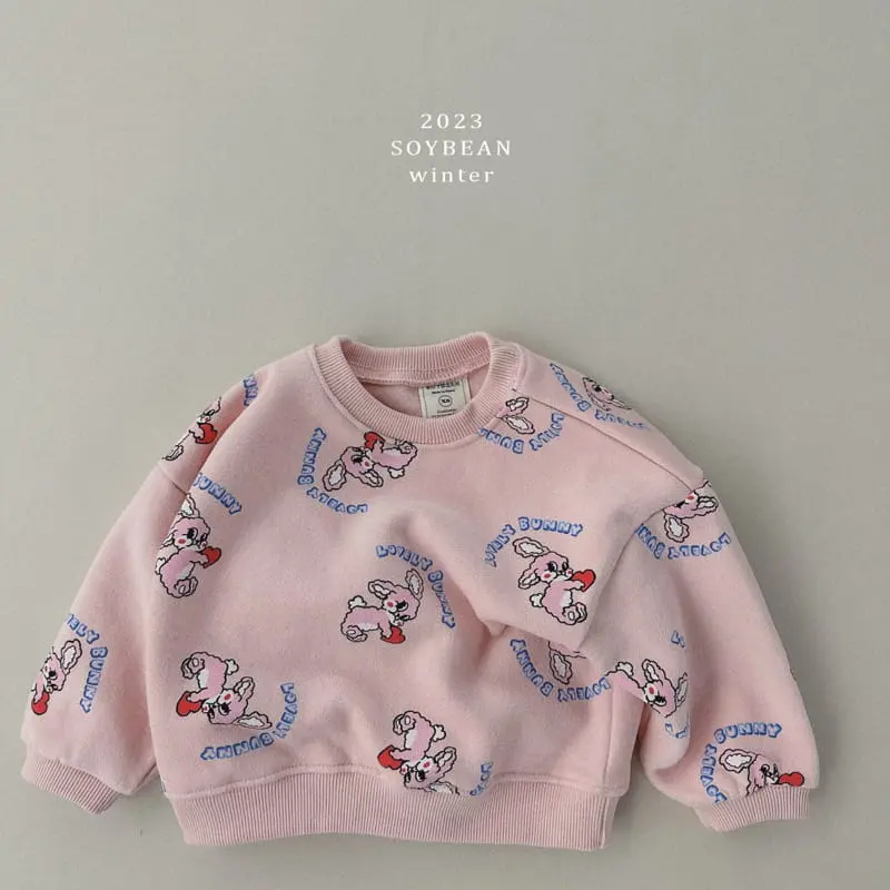 Soybean - Korean Children Fashion - #minifashionista - Fleece Love Bunny Top Bottom Set - 12