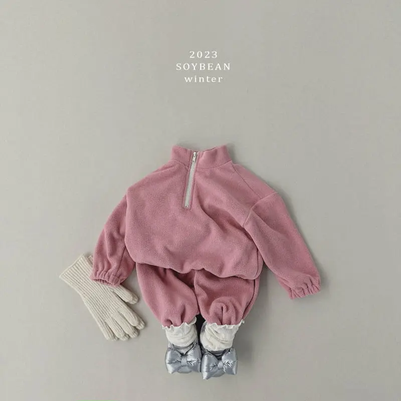 Soybean - Korean Children Fashion - #minifashionista - Fleece Half Zip-up Top Bottom Set - 4