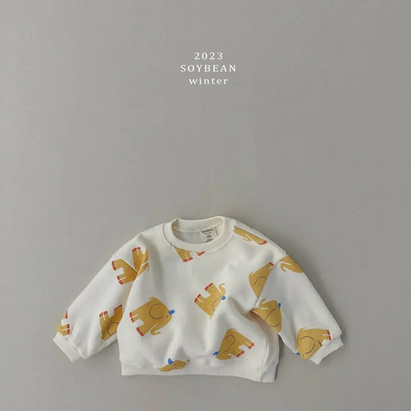 Soybean - Korean Children Fashion - #prettylittlegirls - Fleece Elephant Top Bottom Set - 8