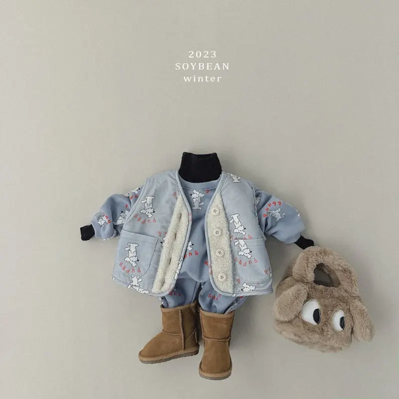 Soybean - Korean Children Fashion - #prettylittlegirls - Fleece Puppy Top Bottom SET - 5