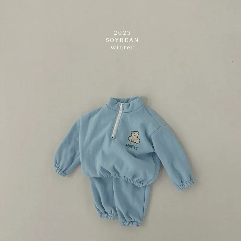 Soybean - Korean Children Fashion - #stylishchildhood - Fleece Teddy Half Zip-up Top Bottom Set - 6