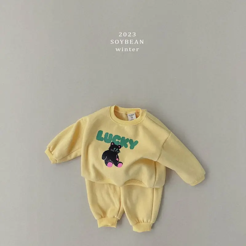 Soybean - Korean Children Fashion - #stylishchildhood - Fleece Lucky Bear Top Bottom Set - 5