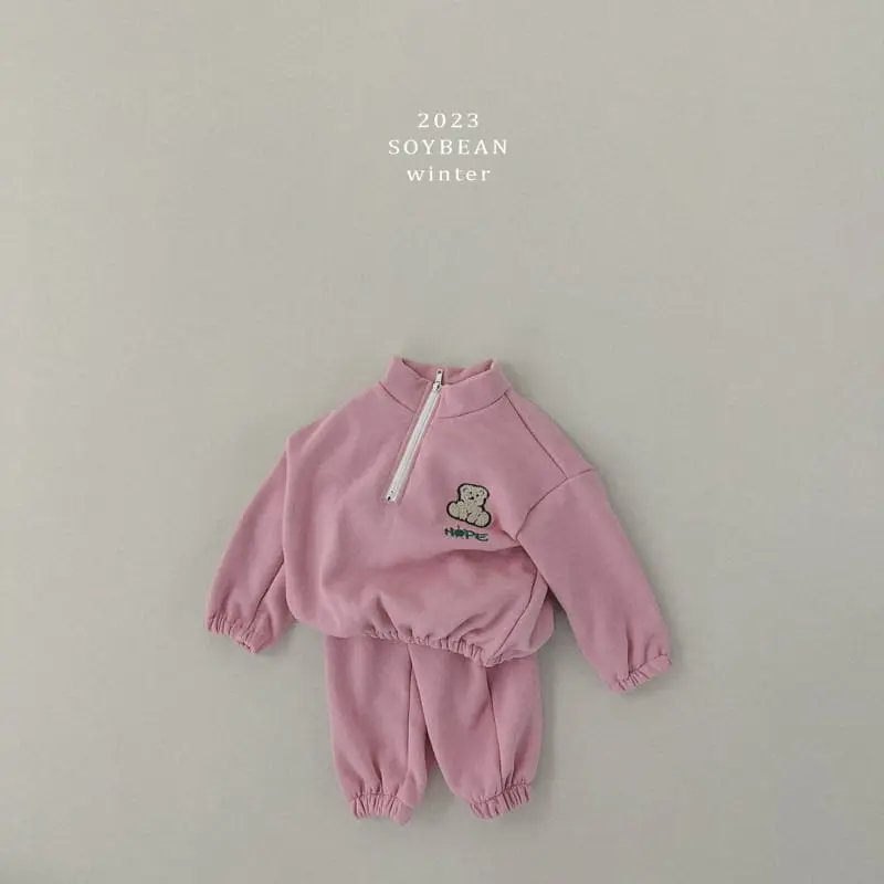 Soybean - Korean Children Fashion - #toddlerclothing - Fleece Teddy Half Zip-up Top Bottom Set - 5