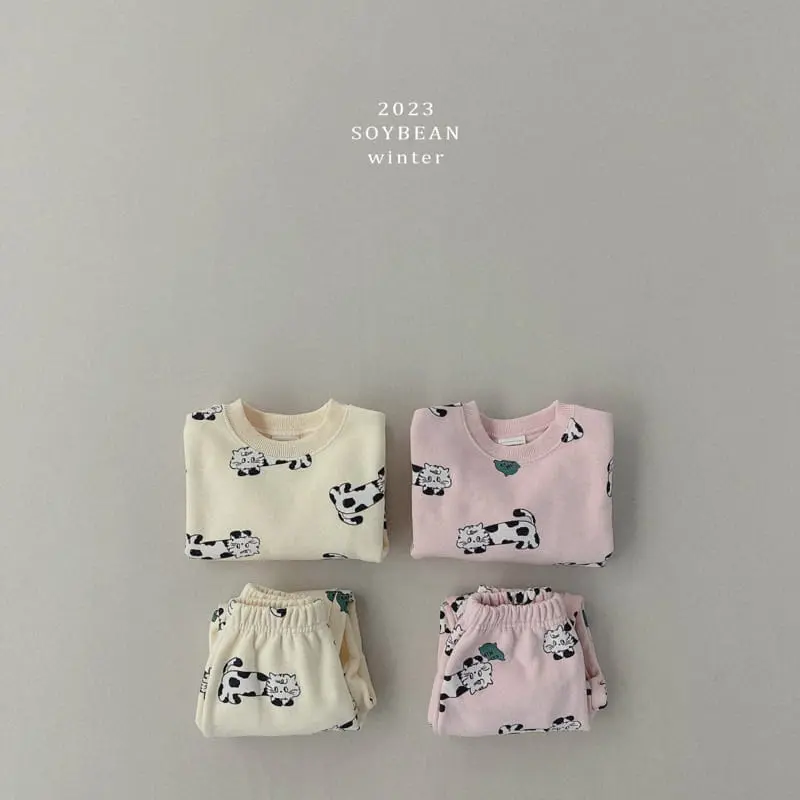 Soybean - Korean Children Fashion - #toddlerclothing - Fleece Kitty Top Bottom Set - 8
