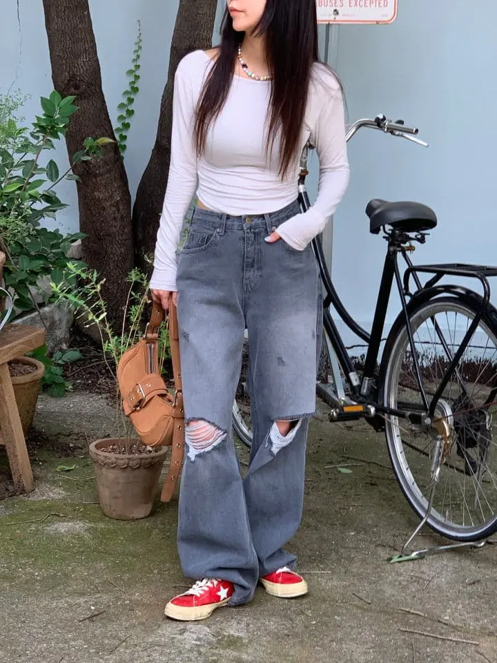 Sunder Market - Korean Women Fashion - #restrostyle - Gray Vintage Pants - 3