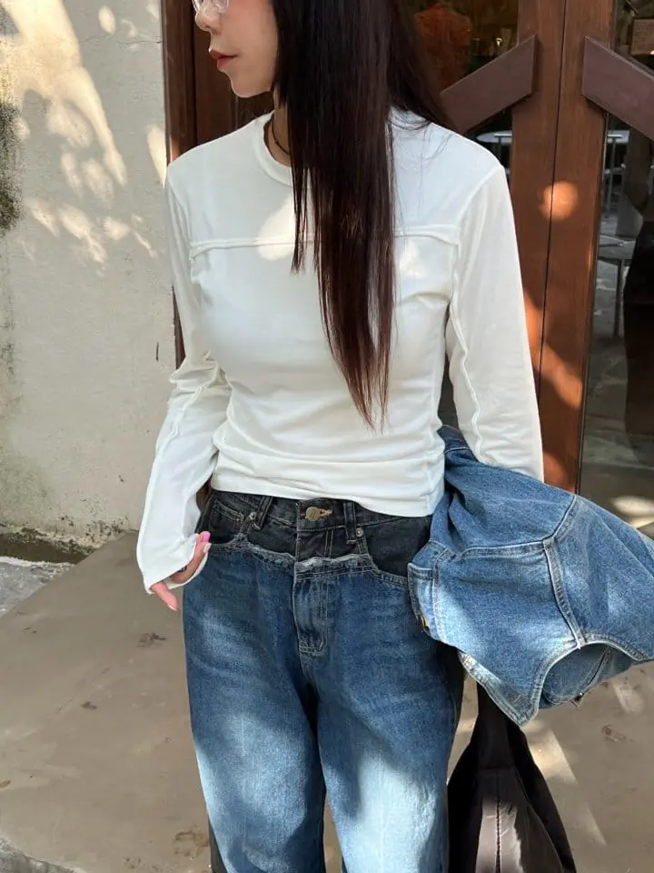 Sunder Market - Korean Women Fashion - #vintageinspired - Slit Modal Tee - 12