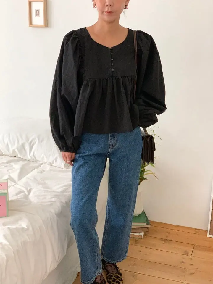 Sunder Market - Korean Women Fashion - #womensfashion - Balloon Shirring Blouse - 7