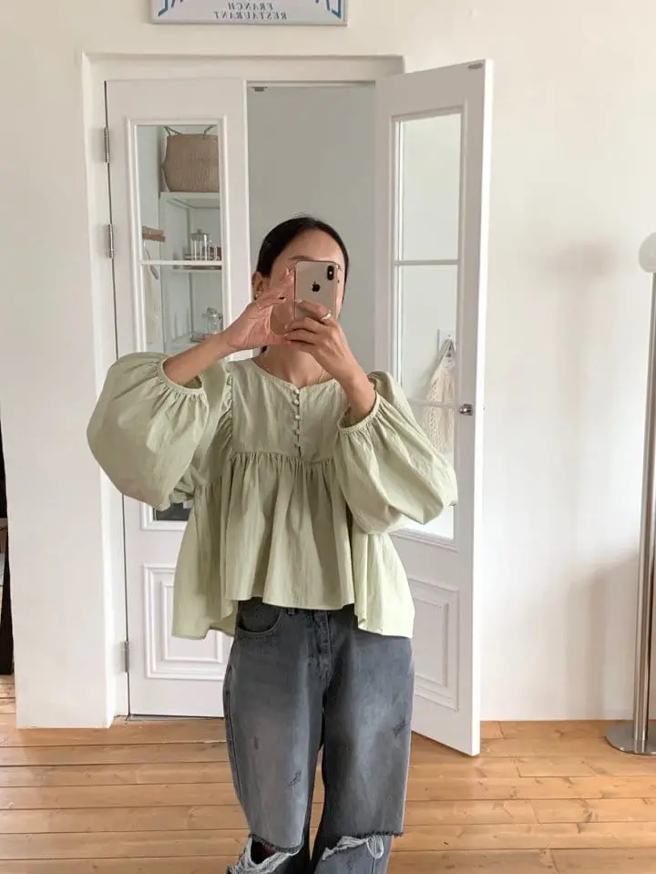 Sunder Market - Korean Women Fashion - #womensfashion - Balloon Shirring Blouse - 9