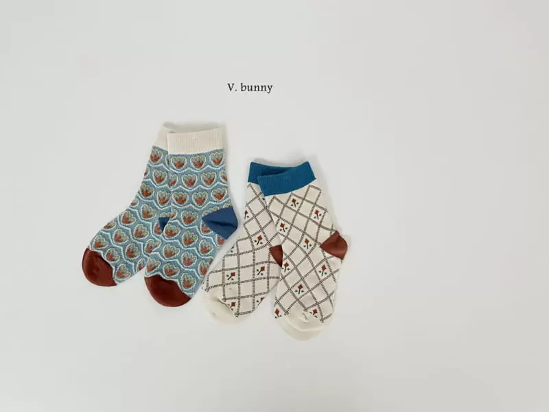 V Bunny - Korean Children Fashion - #prettylittlegirls - Roes Flower Socks Set - 6