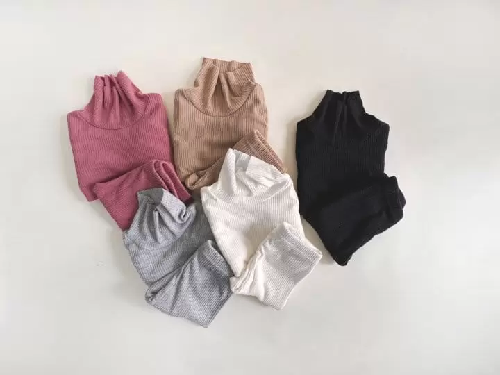 Yerooyena - Korean Children Fashion - #todddlerfashion - Fleece Turtleneck Tee Leggings Set - 2