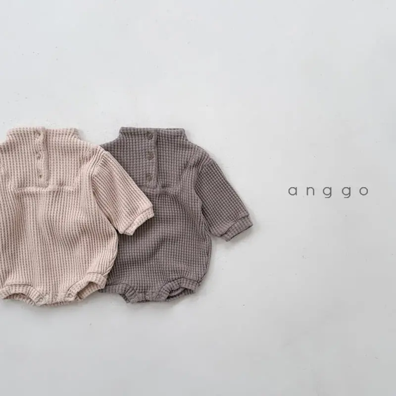 Anggo - Korean Baby Fashion - #babyclothing - Waffle High Neck Romper - 7