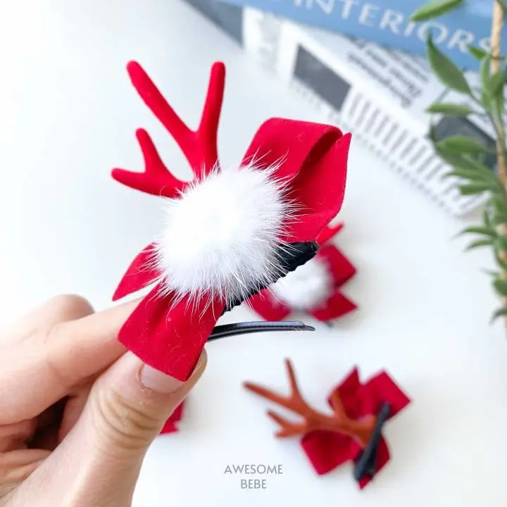 Awesome Bebe - Korean Children Fashion - #discoveringself - Christmas Ribbon Bbul Hair Pin - 4