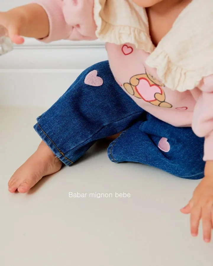 Babar Mignon - Korean Baby Fashion - #babygirlfashion - Bebe Denim Heart Pants - 10