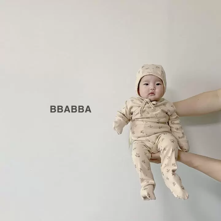 Bbabba - Korean Baby Fashion - #babygirlfashion - Brown Flower Benet Bodysuit Leggings Bonnet Sety - 4