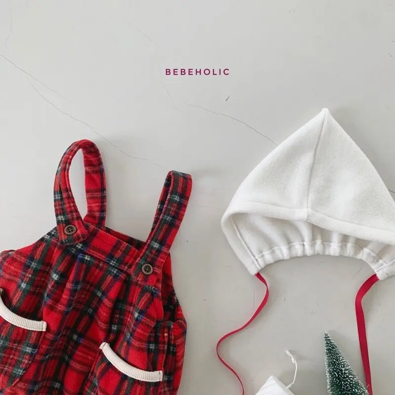 Bebe Holic - Korean Baby Fashion - #onlinebabyboutique - Check Dungarees Bonnet Set - 11