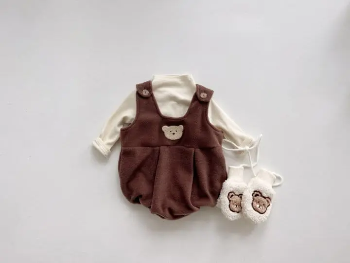 Bebe Nine - Korean Baby Fashion - #babyfashion - Fleece Bear Dungarees - 4