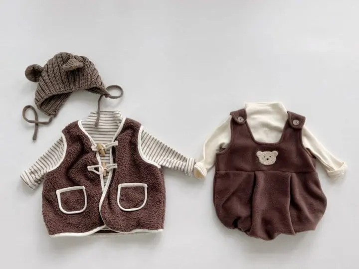Bebe Nine - Korean Baby Fashion - #babygirlfashion - Fleece Bear Dungarees - 5