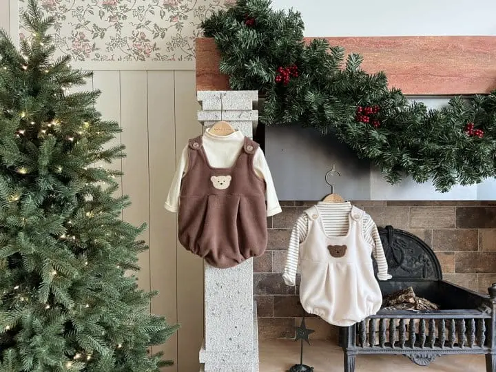 Bebe Nine - Korean Baby Fashion - #babyootd - Fleece Bear Dungarees - 8