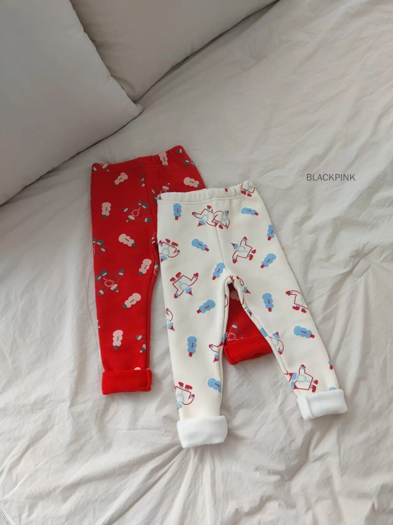 Black Pink - Korean Children Fashion - #childofig - Snow Santa Leggings - 2