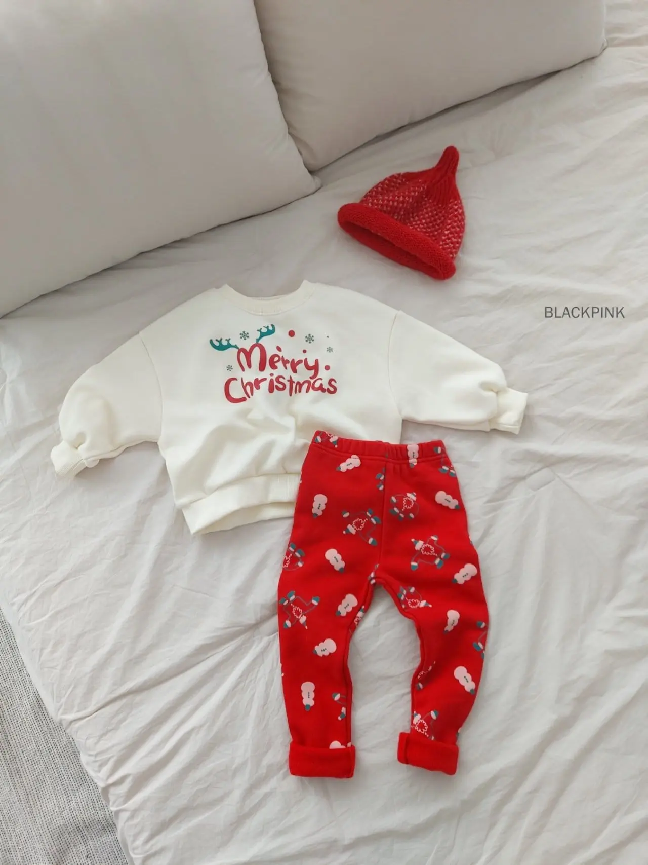 Black Pink - Korean Children Fashion - #discoveringself - Snow Santa Leggings - 5