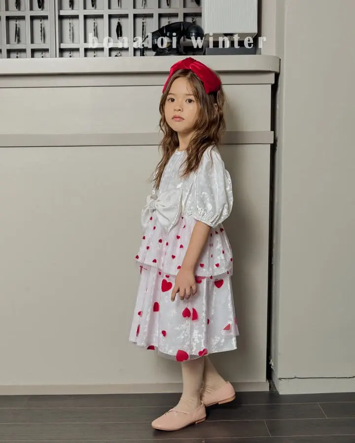 Bonaloi - Korean Children Fashion - #kidsstore - Heart Mesh Cancan One-piece - 12