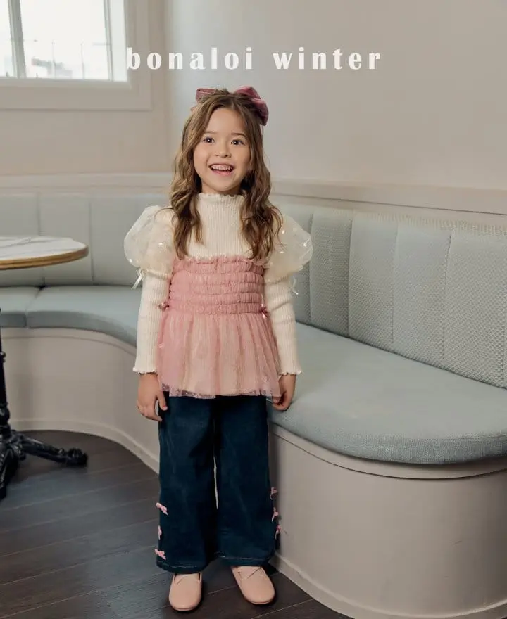 Bonaloi - Korean Children Fashion - #littlefashionista - Denim Ribbon Pants - 5