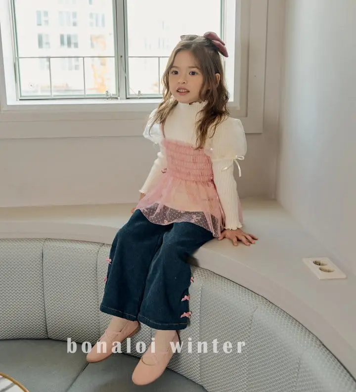 Bonaloi - Korean Children Fashion - #magicofchildhood - Denim Ribbon Pants - 6