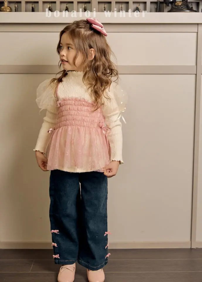 Bonaloi - Korean Children Fashion - #minifashionista - Denim Ribbon Pants - 7