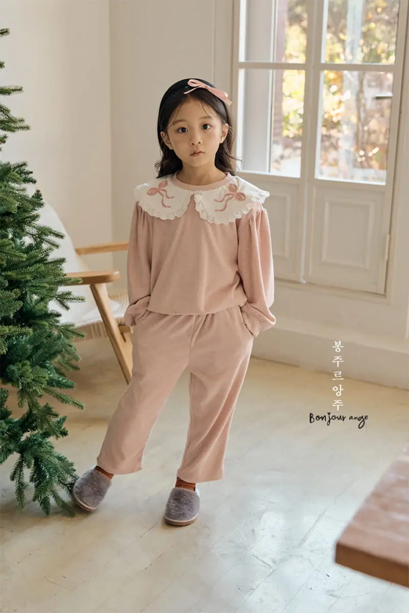 Bonjour Ange - Korean Children Fashion - #littlefashionista - Ribbon Bocasi Top Bottom Set - 5
