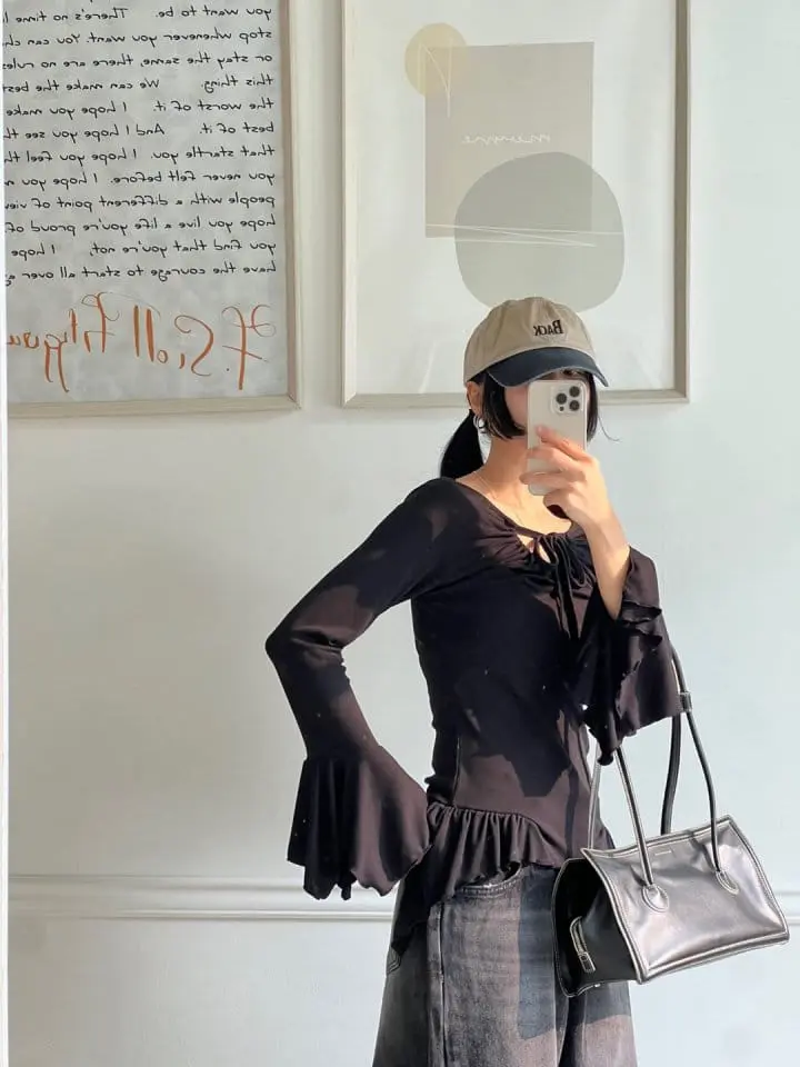 Bricklane - Korean Women Fashion - #momslook - Unbalance Shirring Hool Tee - 10