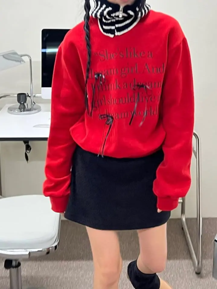 Bricklane - Korean Women Fashion - #momslook - Ribbon Fleece Sweatshirt - 6