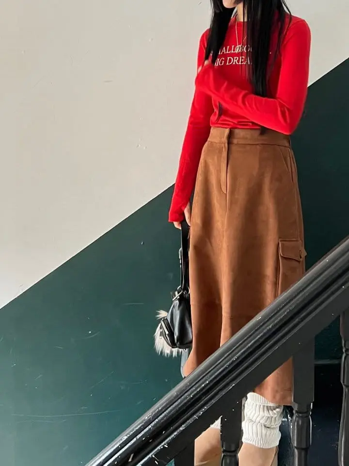 Bricklane - Korean Women Fashion - #romanticstyle - Cargo Suede  Skirt - 3