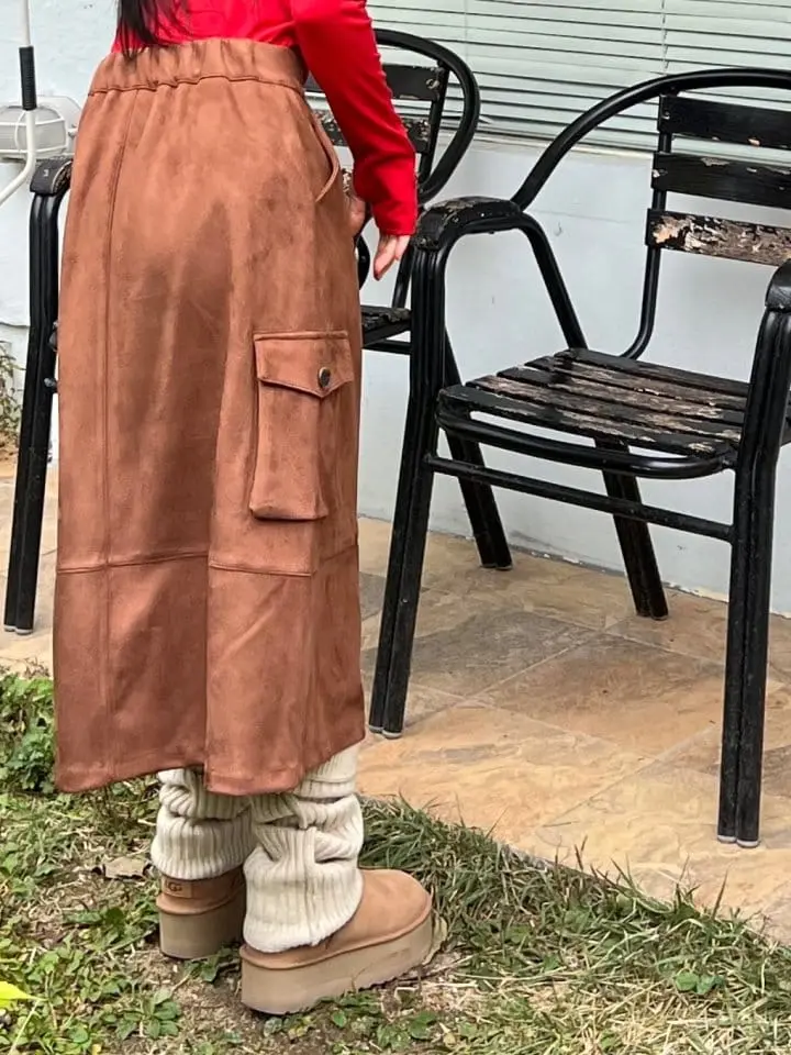Bricklane - Korean Women Fashion - #romanticstyle - Cargo Suede  Skirt - 4