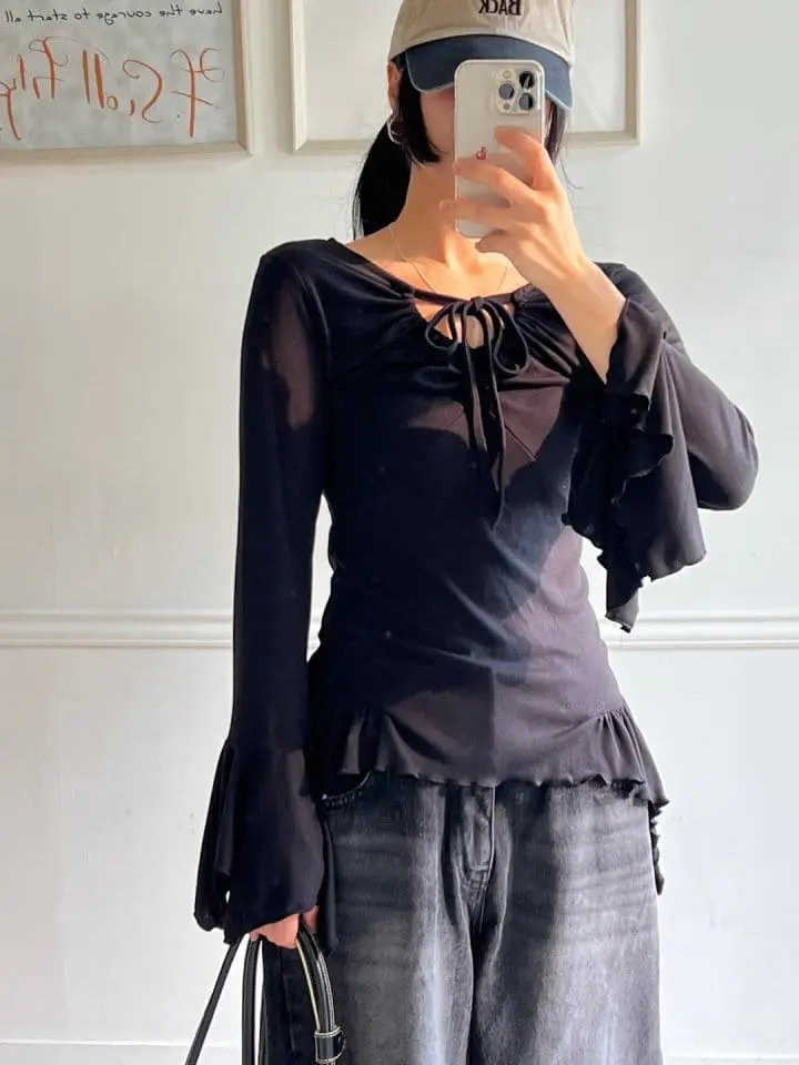Bricklane - Korean Women Fashion - #womensfashion - Unbalance Shirring Hool Tee - 11