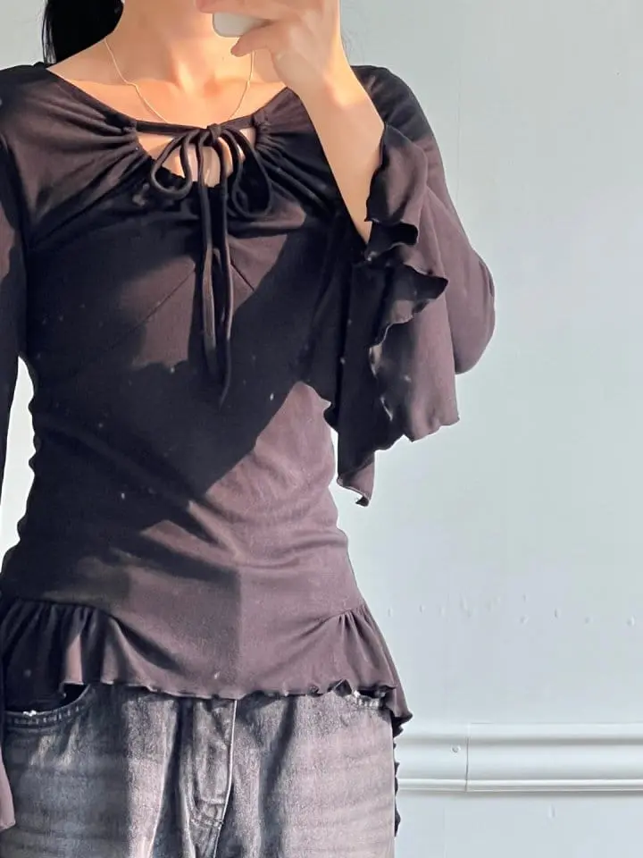 Bricklane - Korean Women Fashion - #womensfashion - Unbalance Shirring Hool Tee - 9