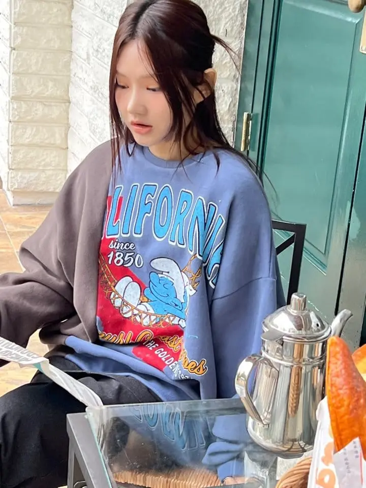 Bricklane - Korean Women Fashion - #womensfashion - Smurf Slit Sweatshirt - 6