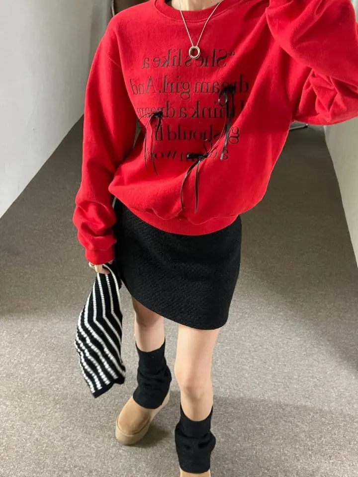 Bricklane - Korean Women Fashion - #womensfashion - Ribbon Fleece Sweatshirt - 3
