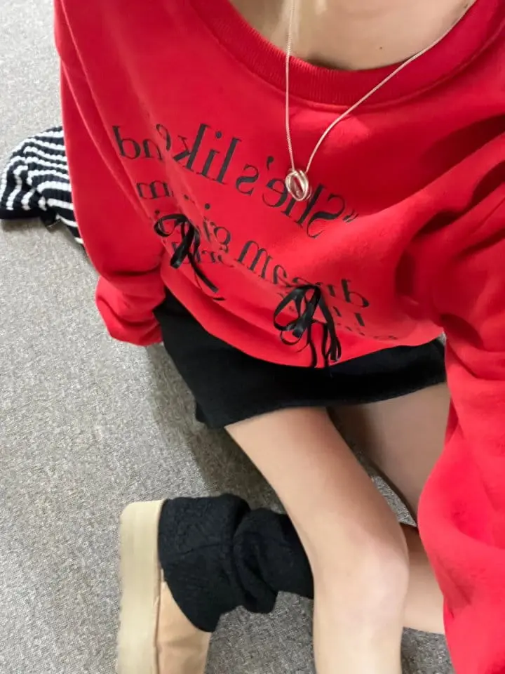 Bricklane - Korean Women Fashion - #womensfashion - Ribbon Fleece Sweatshirt - 5